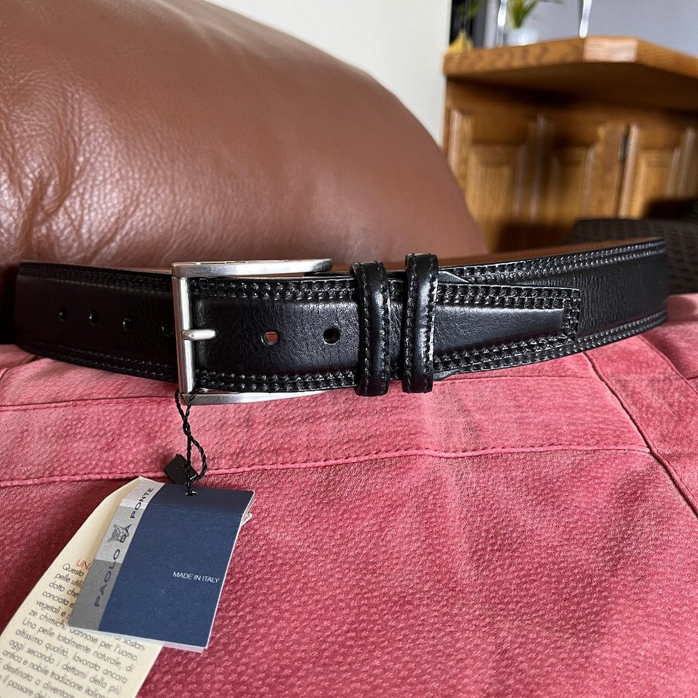 New Paolo Da Ponte Italian Black Leather Belt - Size 34 - for Men or Women